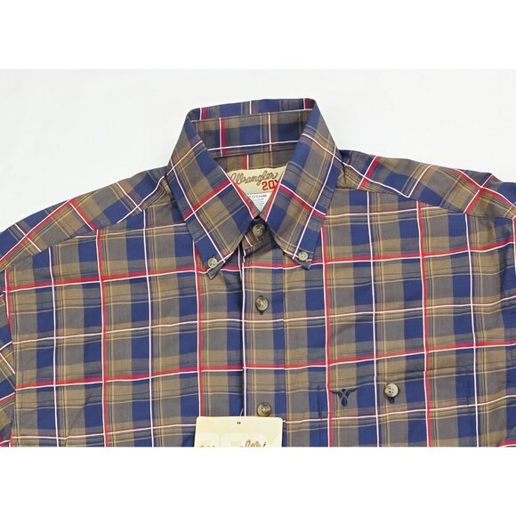 Wrangler 20X Mens Medium Navy Brown Red Check Embroidered Neck Pocket Logo NWT - Picture 7 of 11